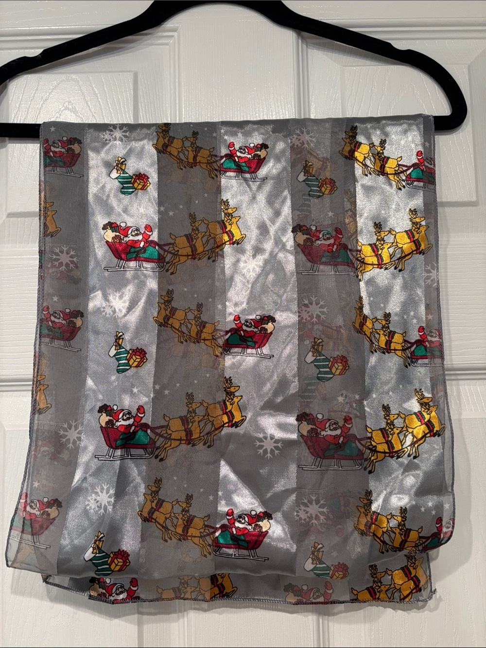 Holiday Santa & Reindeer Sheer Scarf in Silver